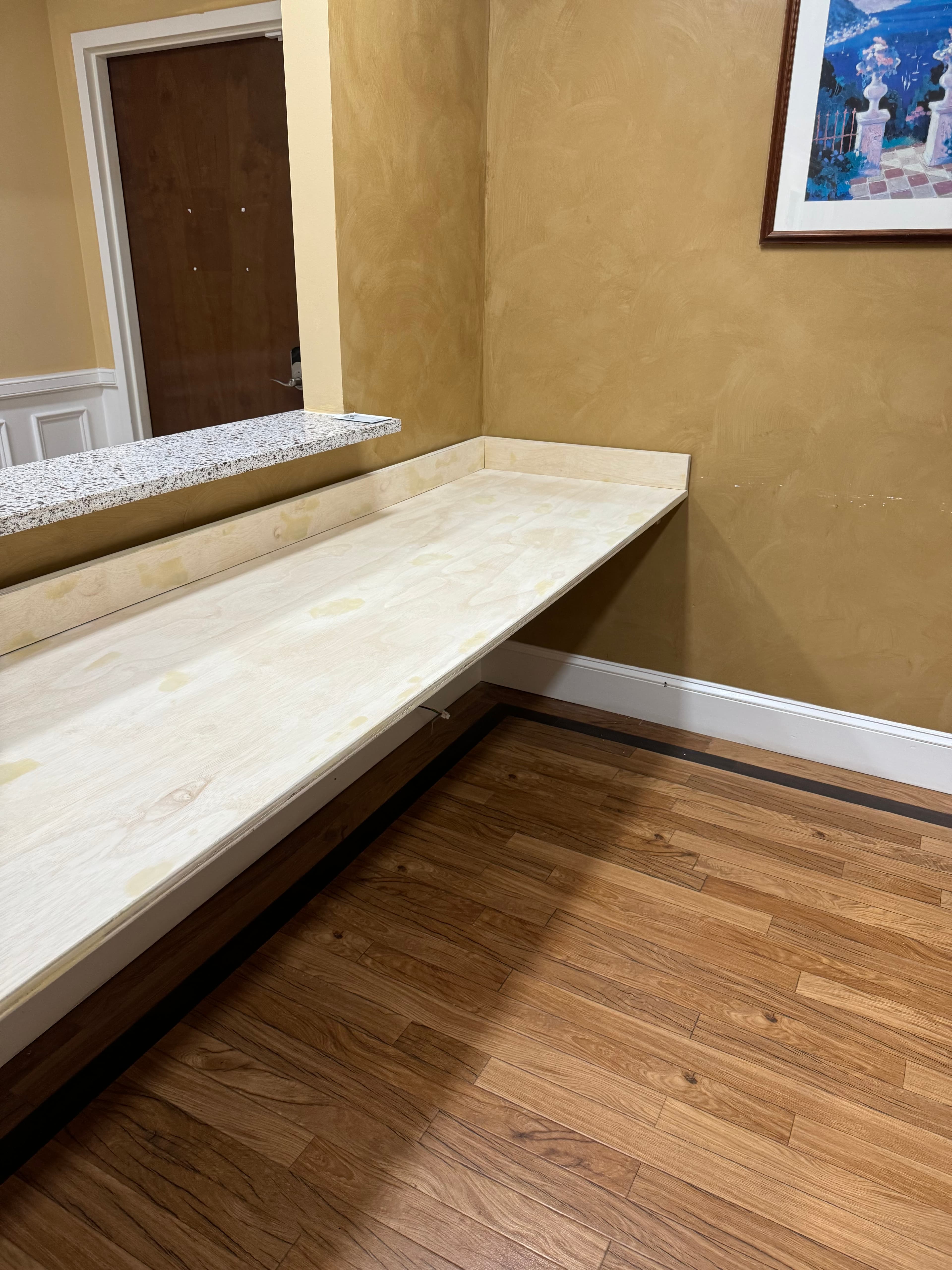 Commercial custom built-in bench seating installation in DC by Atlantic Construction