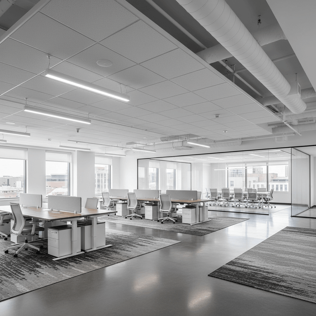 Modern office build-out with open floor plan and glass partitions in DC by Atlantic Construction