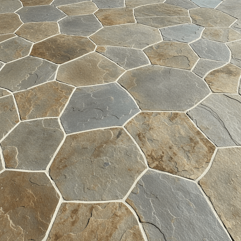 Natural flagstone patio with irregular stone pattern in Maryland by Atlantic Construction