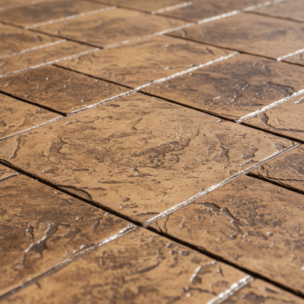 Premium stamped concrete patio with ashlar slate pattern in Maryland by Atlantic Construction