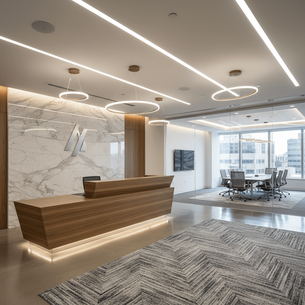 Modern commercial office interior construction in Maryland by Atlantic Construction