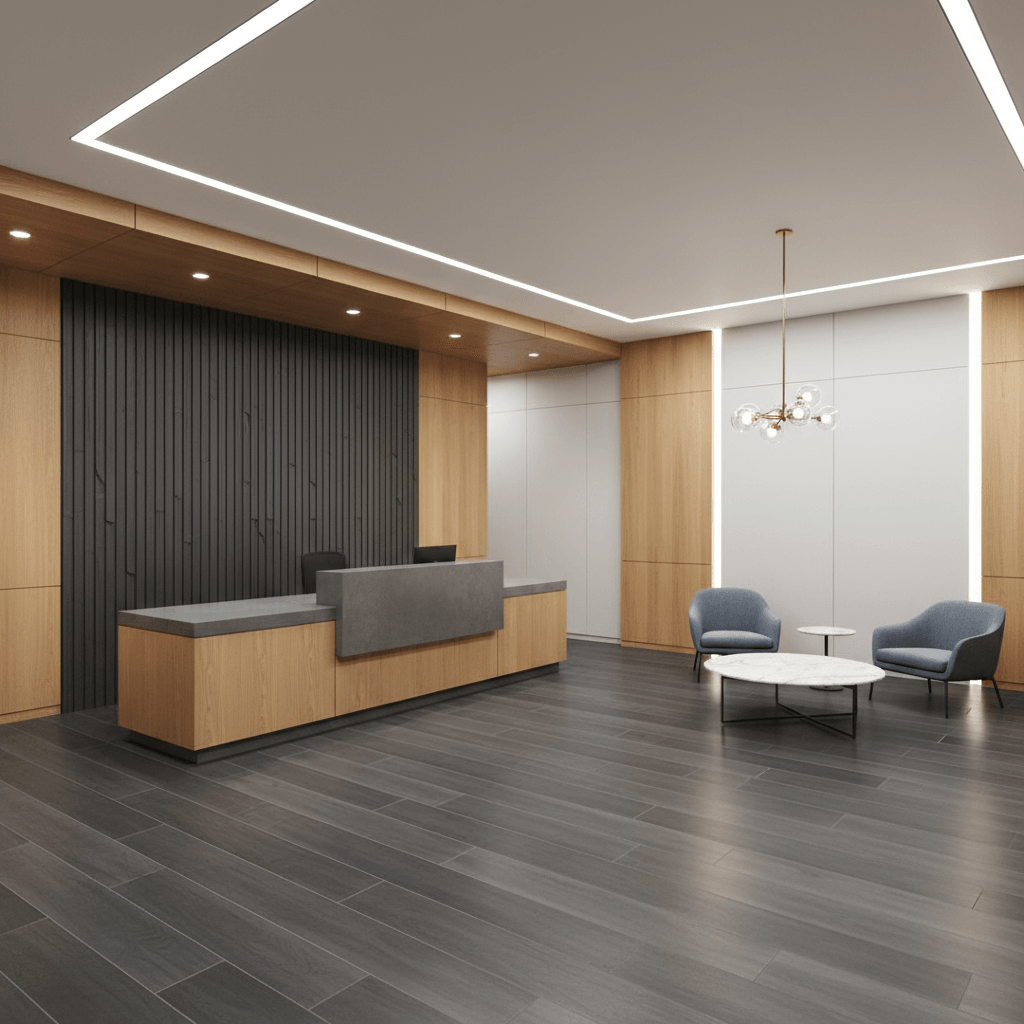 Modern commercial office renovation with custom millwork in Maryland by Atlantic Construction