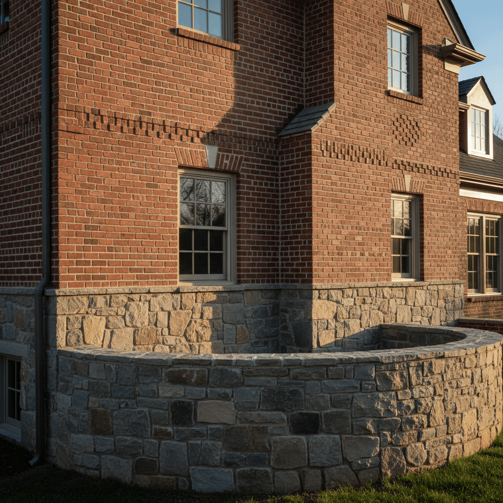 Custom brick and stone masonry showing expert craftsmanship and architectural detail in Maryland by Atlantic Construction