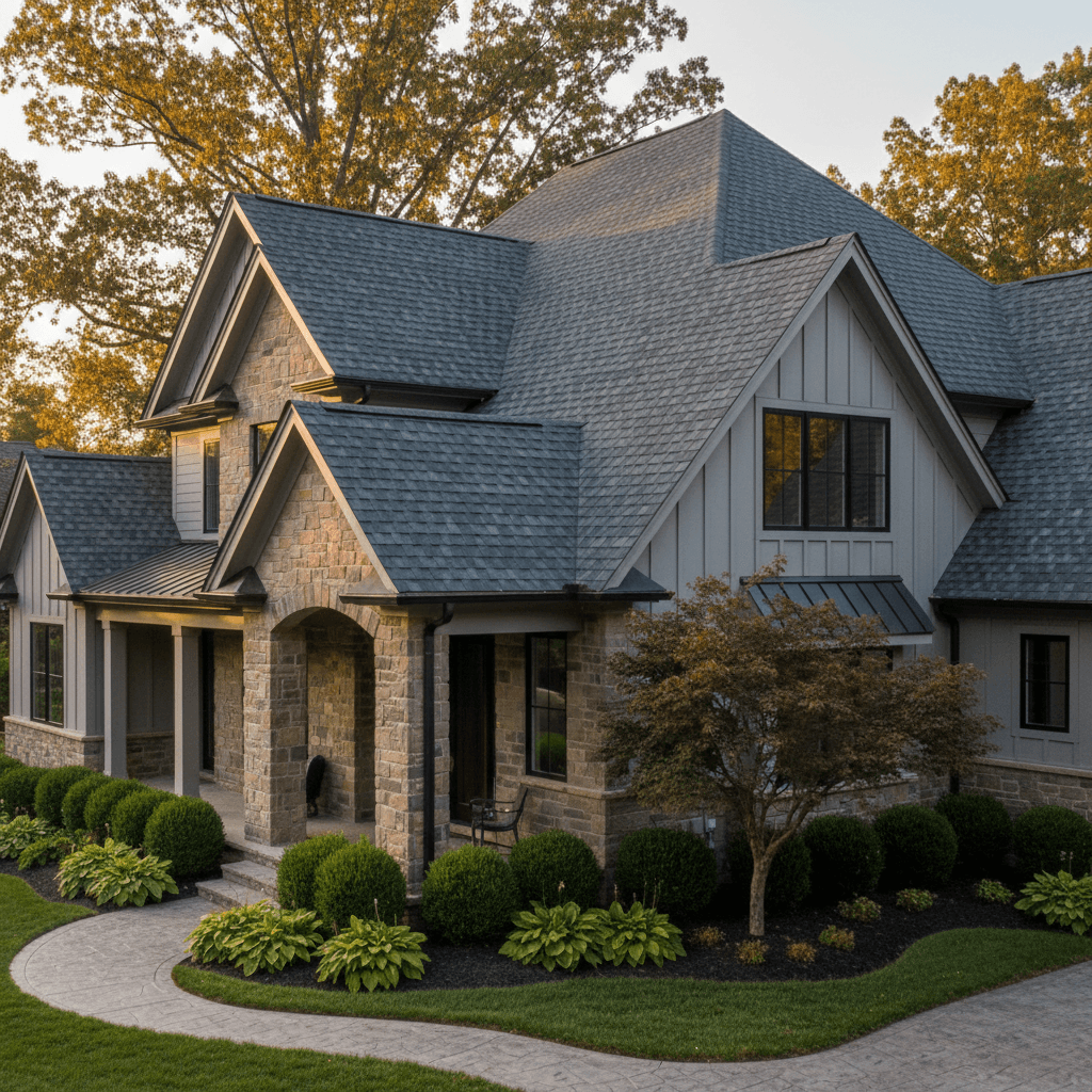Professional custom home new construction with stone and siding in Maryland by Atlantic Construction