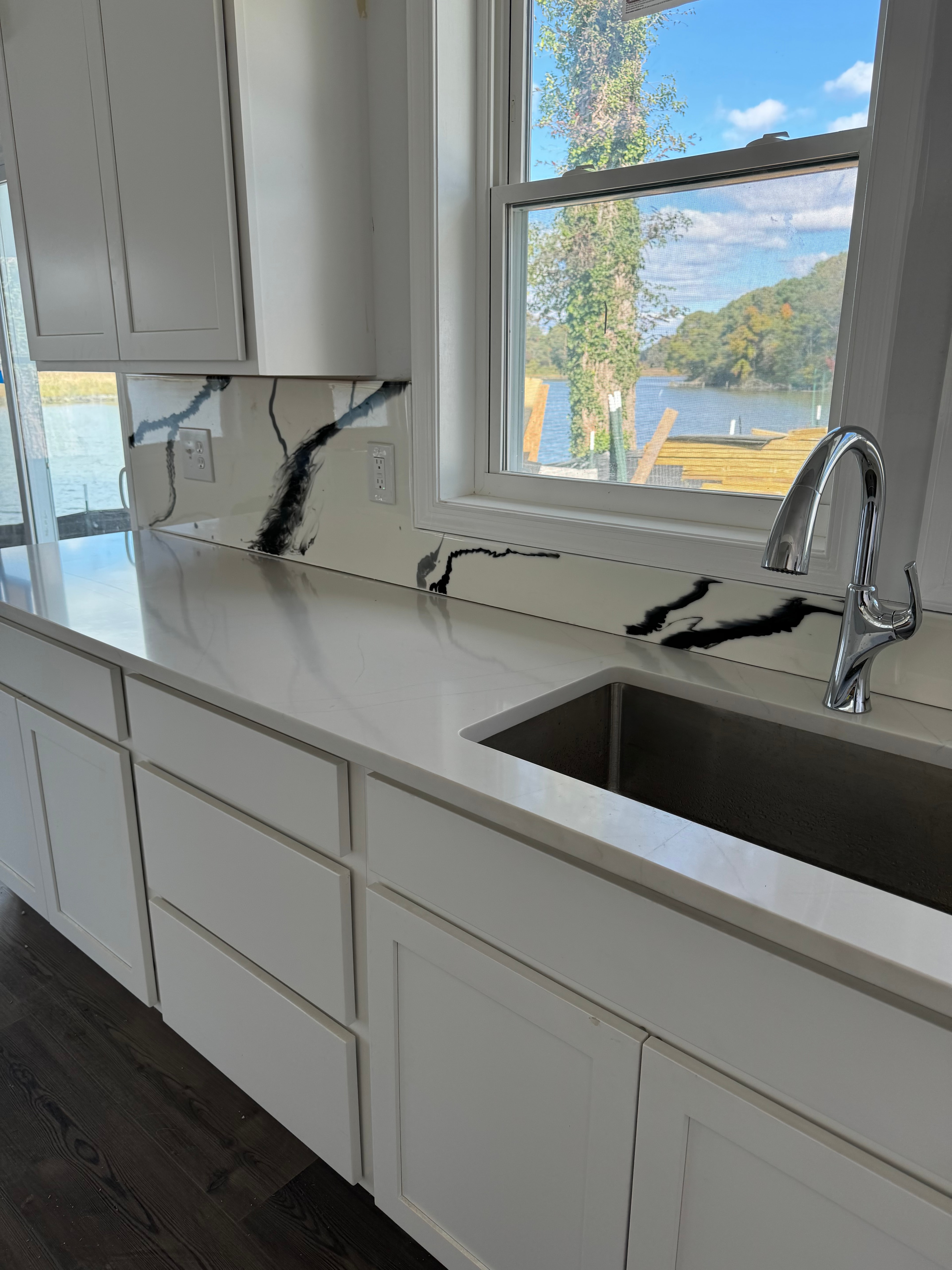 Waterfront kitchen remodel with quartz countertops in Maryland by Atlantic Construction