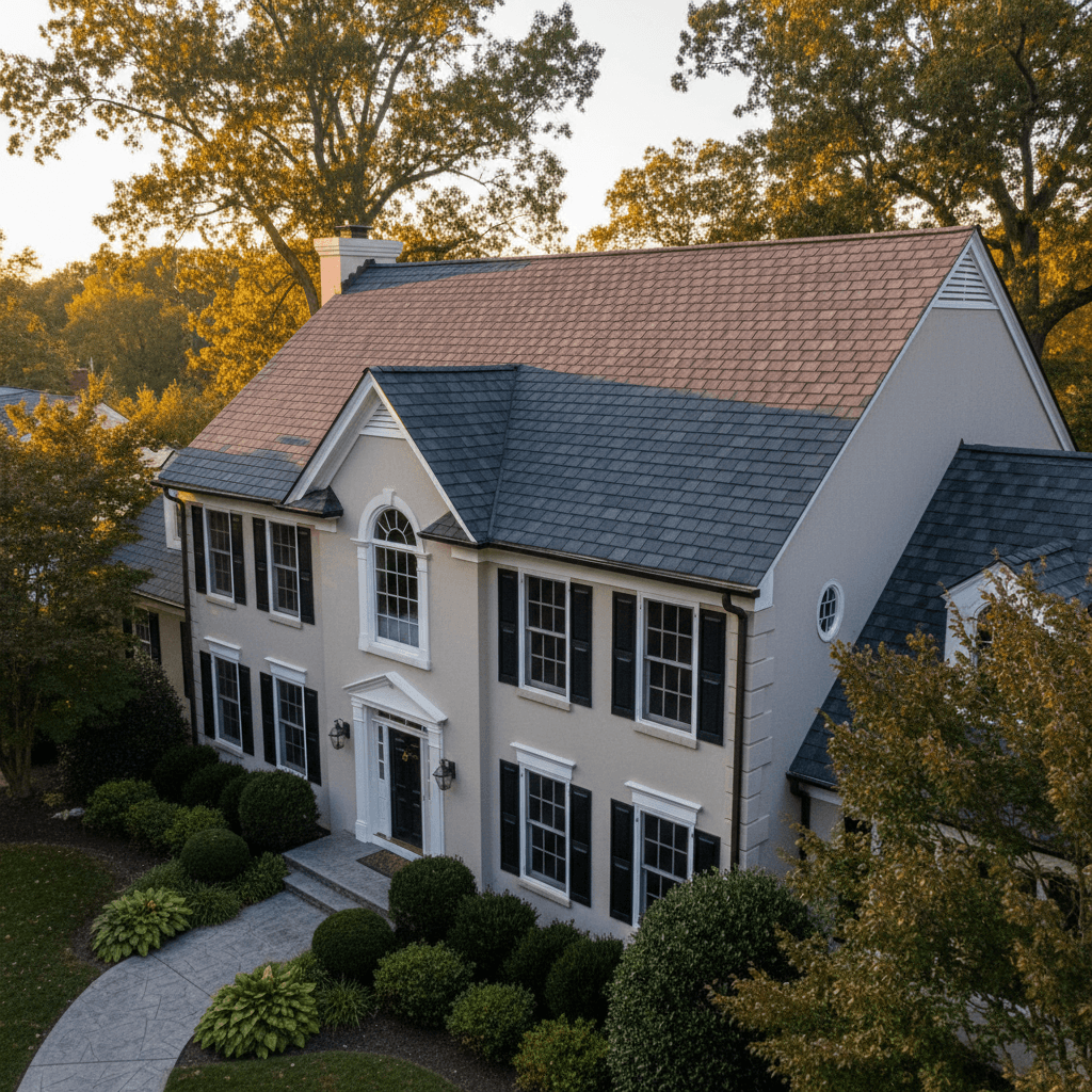 Professional residential roofing installation with architectural shingles in Maryland by Atlantic Construction