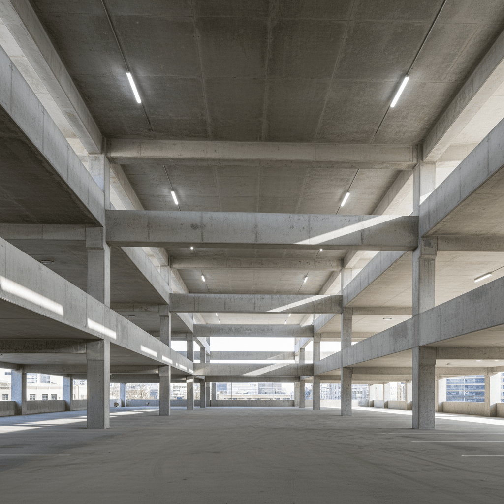 Commercial parking garage structural repairs with concrete beams and professional construction in DC